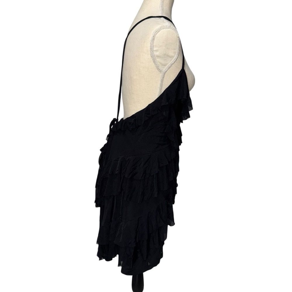NWT SHEIN Plus Size Solid Black Ruffled V-Neck Halter Mini Dress Open Back 3XL - Picture 6 of 7